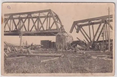 16995 Foto AK gesprengte Brücke in Thorn (Toruń) 1917