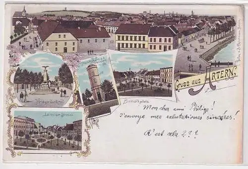 99543 Ak Lithographie Gruß aus Artern Kriegerdenkmal usw. 1899
