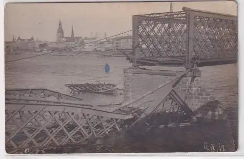 75274 Foto AK gesprengte Brücke in Thorn (Toruń) 1917