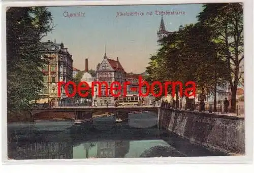 77304 Ak Chemnitz Nikolaibrücke mit Teaterstrasse um 1910