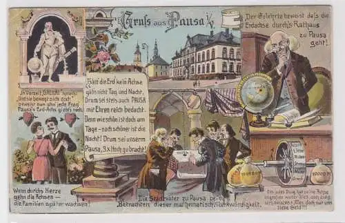 48091 Mehrbild Humor AK Gruss aus Pausa - Mittelpunkt der Erde um 1910