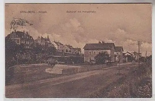64948 Ak Stollberg im Erzgebirge Bahnhof mit Hohestrasse 1923
