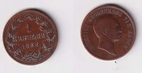 1 Kreuzer Kupfer Münze Friedrich Grossherzog von Baden 1856 (170596)