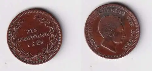 1 Kreuzer Kupfer Münze Ludwig Grossherzog von Baden 1829 (170534)