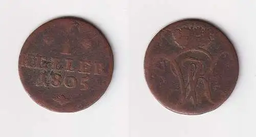 1 Heller Kupfer Münze Hessen Kassel 1805 s/ ss (170484)