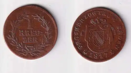 1 Kreuzer Kupfer Münze Grossherzogthum Baden 1817 (170614)