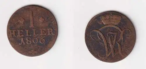 1 Heller Kupfer Münze Hessen Kassel 1806 ss (170595)