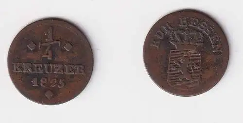 1/4 Kreuzer Kupfer Münze Kurhessen 1825 Wilhelm II ss (170568)