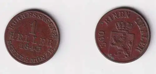 1 Heller Kupfer Münze Kurhessen 1843 Wilhelm II ss (170489)