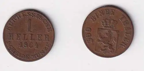 1 Heller Kupfer Münze Kurhessen 1864 Fr. Wilhelm I ss (170528)