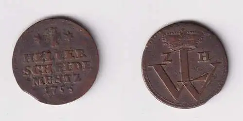 1 Heller Kupfer Münze Hessen Kassel 1755 Wilhelm VIII f.ss (170799)