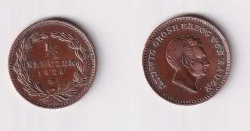1/2 Kreuzer Kupfer Münze Ludwig Grossherzog Baden 1828 (170711)
