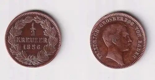 1/2 Kreuzer Kupfer Münze Friedrich Grossherzog Baden 1856 (170758)