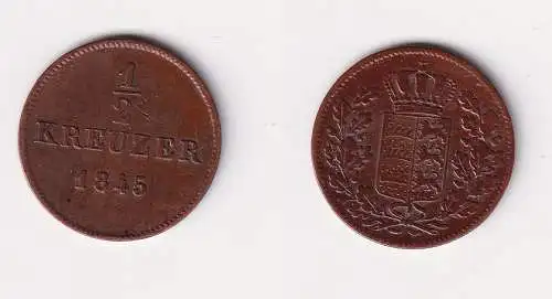 1/2 Kreuzer Kupfer Münze Württemberg 1845 ss (170503)