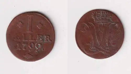 1 Heller Kupfer Münze Hessen Kassel 1799 f.ss (170239)