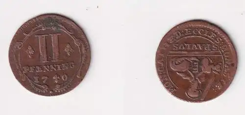 2 Pfennig Kupfer Münze Bistum Münster 1740 ss (170445)