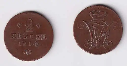 2 Heller Kupfer Münze Hessen Darmstadt 1814 f.vz (170496)
