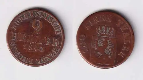 2 Heller Kupfer Münze Kurhessen 1843 s/ss (170679)