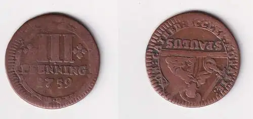 3 Pfennig Kupfer Münze Bistum Münster 1759 f.ss (170452)