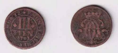 3 Pfennig Kupfer Münze Bistum Münster 1701 s/ss (170408)