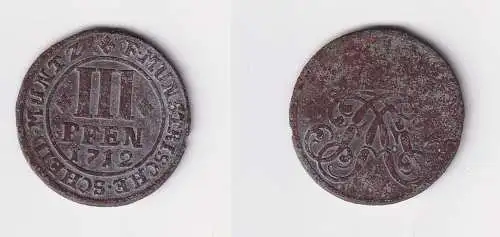 3 Pfennig Kupfer Münze Bistum Münster 1712 f.ss (170363)