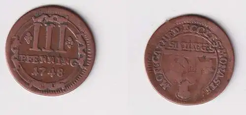3 Pfennig Kupfer Münze Bistum Münster 1748 f.ss (170337)