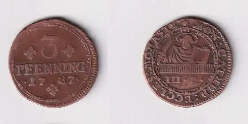 3 Pfennig Kupfer Münze Bistum Münster 1787 ss (170412)