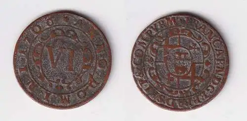 6 Pfennig Kupfer Münze Bistum Paderborn 1706 ss (170454)