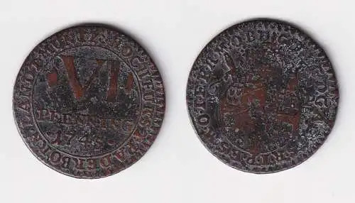 6 Pfennig Kupfer Münze Bistum Paderborn 1745 s/f.ss (170414)