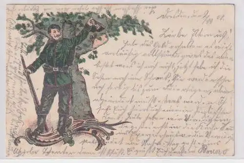 88738 Künstler Ak Dresden Jägerbataillon Nr. 13 Soldat unter einer Eiche 1903