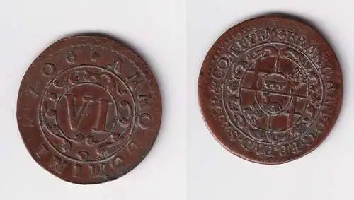 VI Pfennig Kupfer Münze Bistum Paderborn 1706 ss/vz (170406)