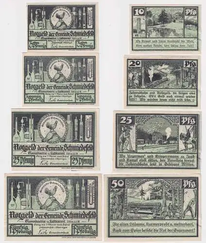 4 Banknoten Notgeld Gemeinde Schmiedefeld in Thüringen um 1921 (153333)