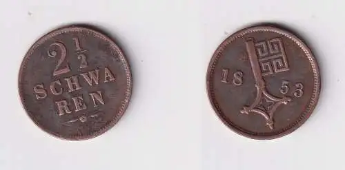 2 1/2 Schwaren Kupfer Münze Bremen 1853 (170592)