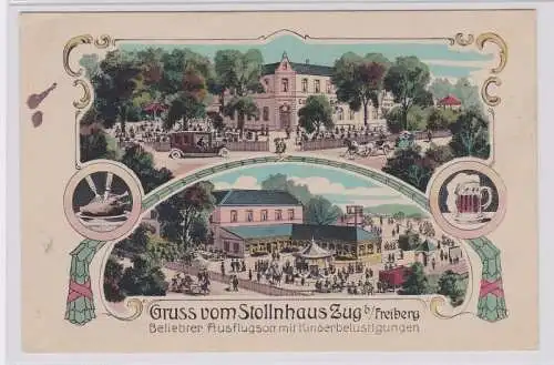 92636 Lithografie AK Gruss vom Stollnhaus Zug bei Freiberg mit Kinderbelustigung