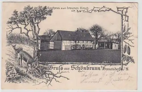 67929 Ak Gruß aus Schönbrunn b. Hennersdorf i.S. Gasthaus z. braunen Hirsch 1907