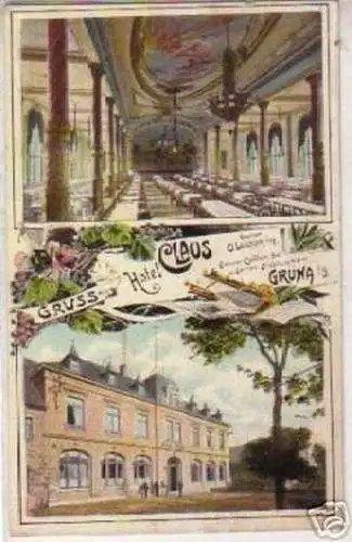 00021 Ak Lithographie Gruß aus Grüna Hotel Claus 1909