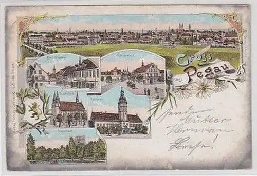 58688 Ak Lithographie Gruß aus Pegau in Sachsen 1900