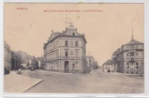 86138 Ak Döbeln Bahnhofstrasse, Burgstraße und Schützenhaus 1913