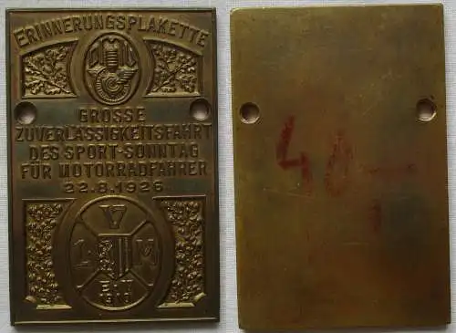 DMV Bronzeplakette Leipzig Zuverlässigkeitsfahrt für Motorradfahrer 1926(146725)