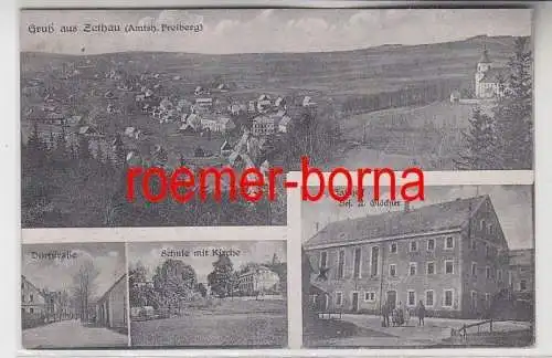 54179 Mehrbild Ak Gruß aus Zethau bei Freiberg Gasthof, Schule, Dorfstraße 1919