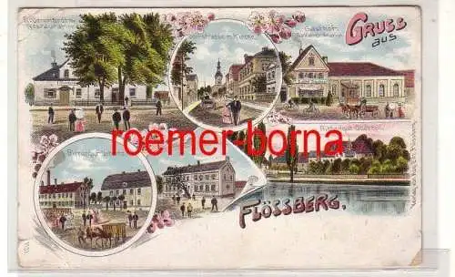 77693 Ak Lithografie Gruss aus Flössberg Gasthof, Rittergut usw. 1917