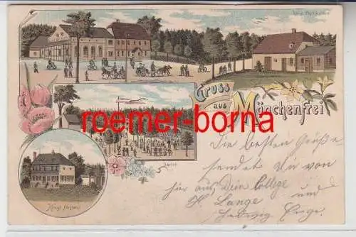 83853 Ak Lithografie Gruss aus Mönchenfrei Gasthof, Beschälstation usw. um 1900