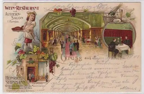 85941 Ak Lithographie Gruß aus Leipzig Weinrestaurant & Austernsalon 1901