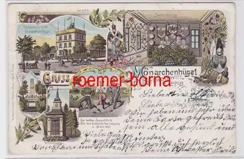 86831 Ak Lithographie Gruß vom Monarchenhügel Liebertwolkwitz bei Leipzig 1900