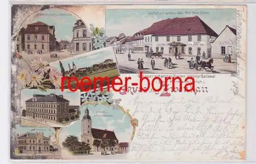 74077 Ak Lithografie Gruss aus Zwenkau Gasthof zum goldnen Adler u.a. 1906