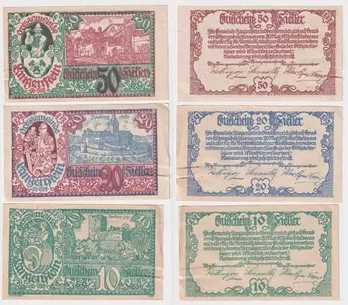 10,20 und 50 Heller Banknoten Notgeld Ortsgemeinde Langenstein O.Ö 1920 (169035)