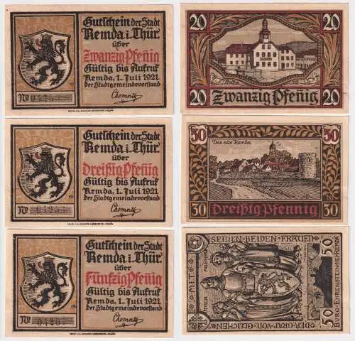 3 Banknoten Notgeld Stadt Remda Thüringen 1921 (168875)