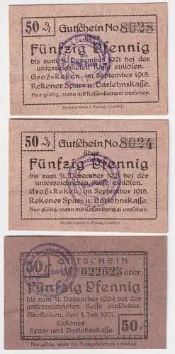 3 x 50 Pfennig Banknoten Notgeld Sparkasse Groß-Reken 1921 (168997)