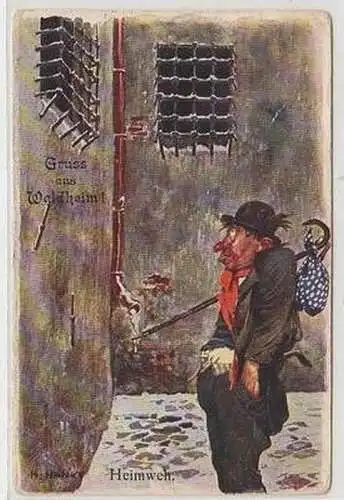 52382 Humor Ak Gruß aus Waldheim "Heimweh" 1904