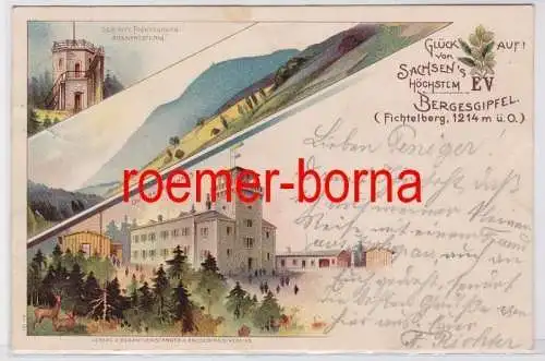 81753 Ak Lithografie Fichtelberg Glück Auf! v. Sachs. höchstem Bergesgipfel 1901